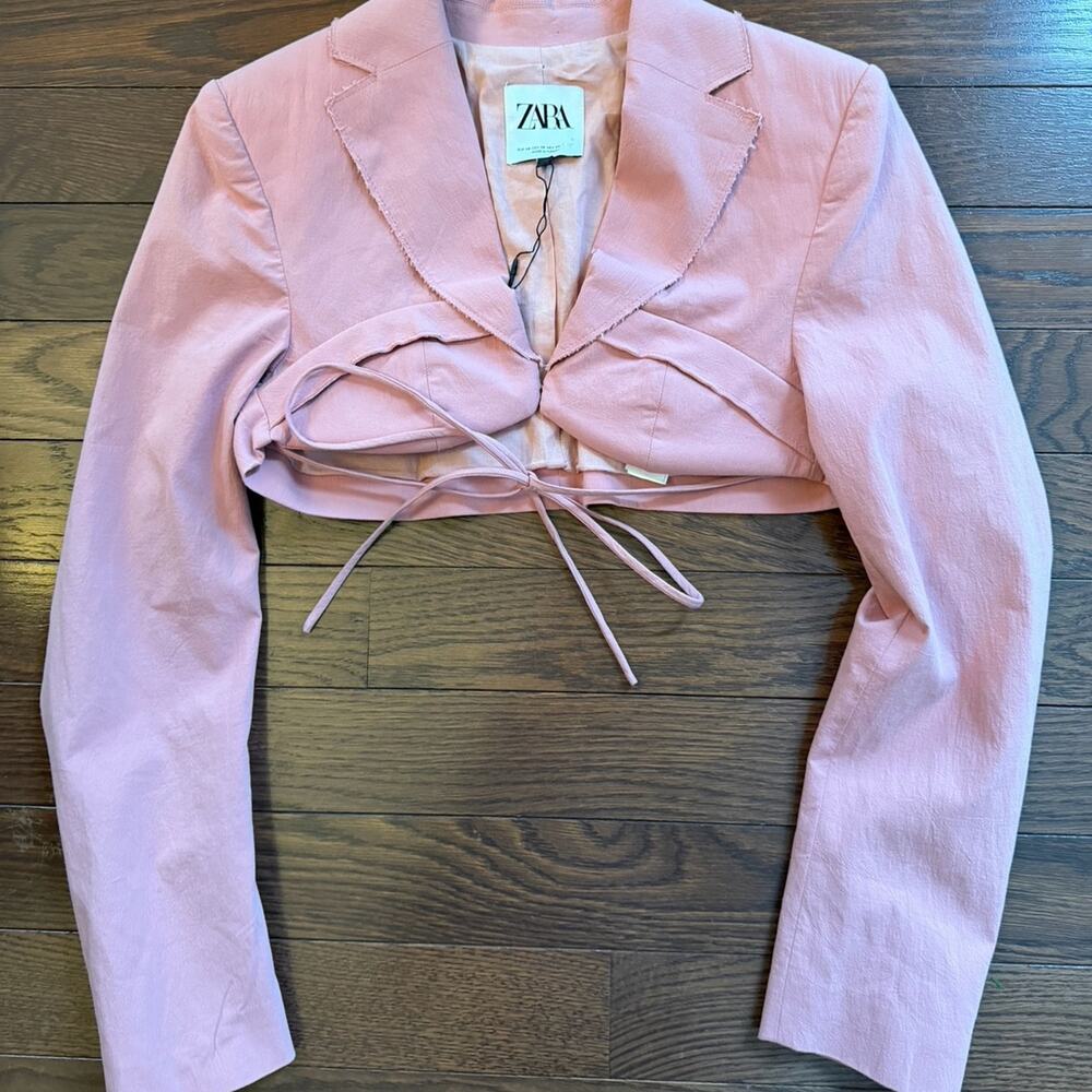 Zara Women’s Cropped Balconette Blazer Faded Pink Size XS Like New - Picture 4 of 7